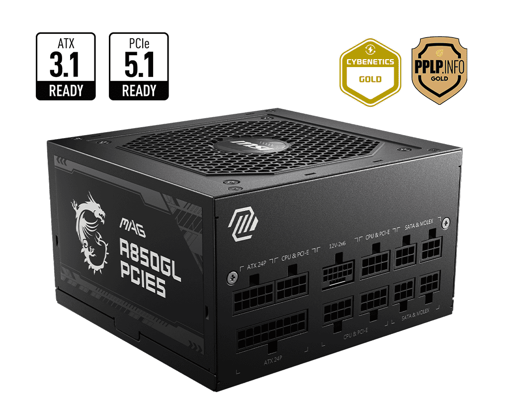 MSI MAG A850GL PCIE5 850W 80 Plus Gold Fully Modular Power Supply