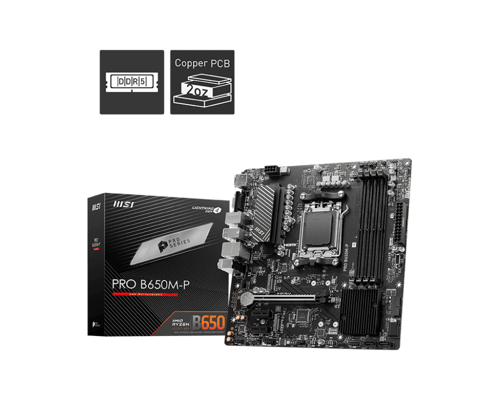 MSI PRO B650M-P mATX Motherboard – AM5, DDR5, PCIe 4.0, 2.5G LAN