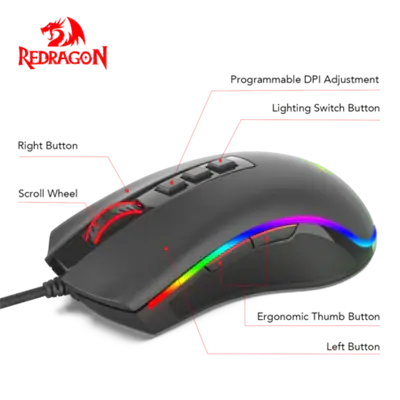 Redragon M711 COBRA RGB Gaming Mouse with 16.8 Million, 10,000 DPI