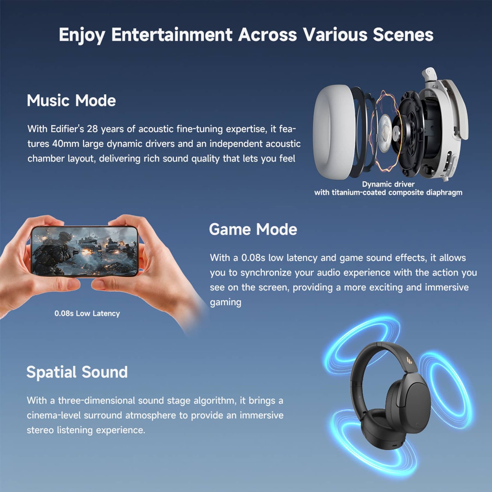 Edifier W830NB Wireless Headphones with Hi-Res Audio, ANC & 94H Battery Life