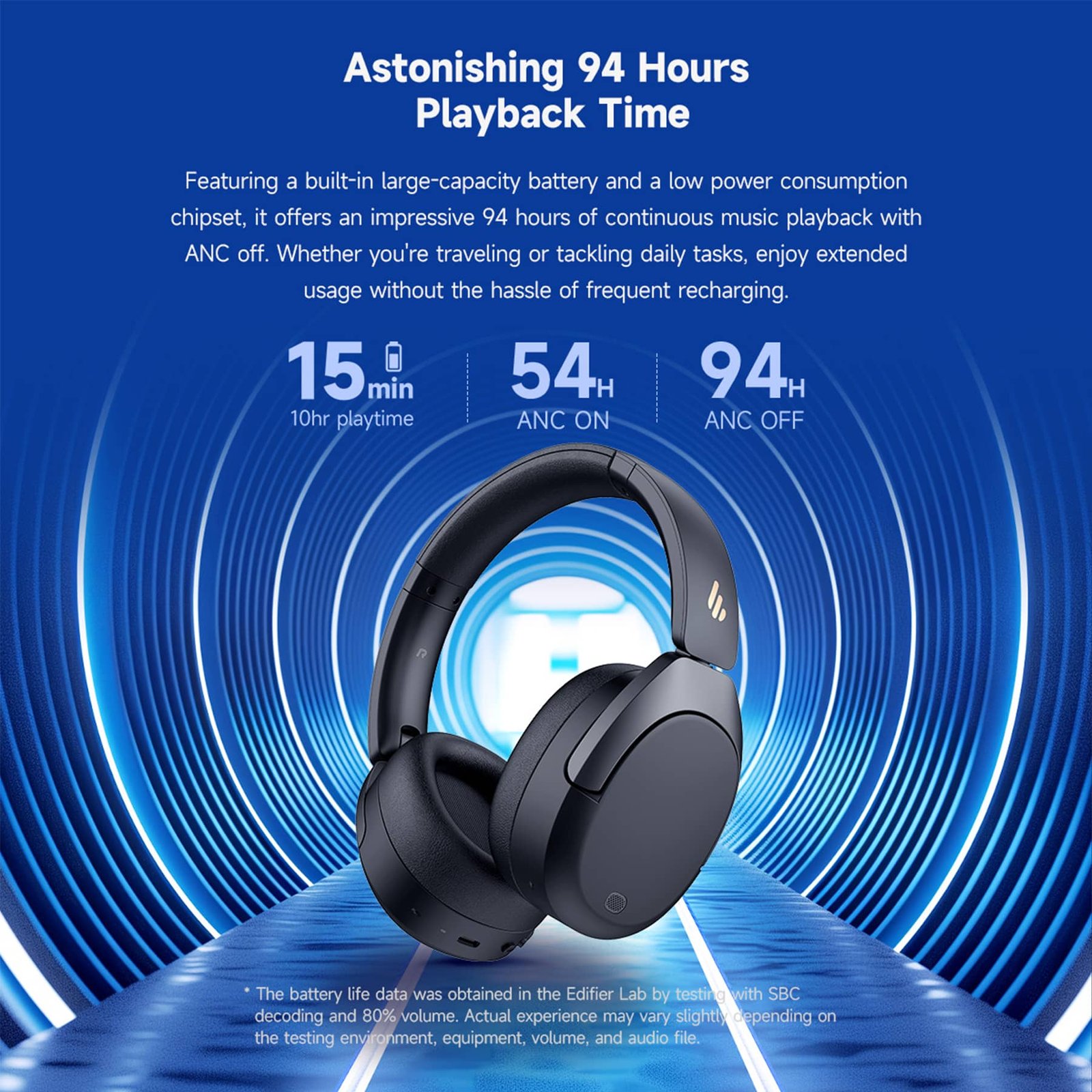 Edifier W830NB Wireless Headphones with Hi-Res Audio, ANC & 94H Battery Life