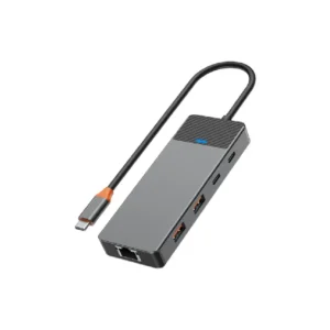 WIWU LINKER A923RPT Type-C Hub 8-in-1 with 4K HDMI, RJ45, PD 100W – Grey