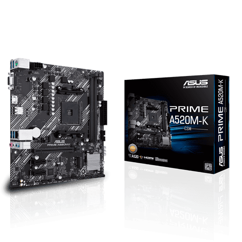 ASUS PRIME A520M-K/CSM Micro ATX Motherboard – AMD AM4 Socket, DDR4, M.2, USB 3.2, 1Gb LAN