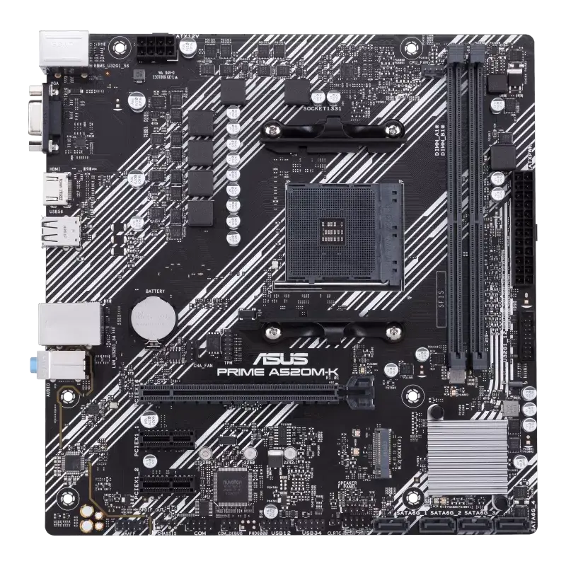 ASUS PRIME A520M-K/CSM Micro ATX Motherboard – AMD AM4 Socket, DDR4, M.2, USB 3.2, 1Gb LAN