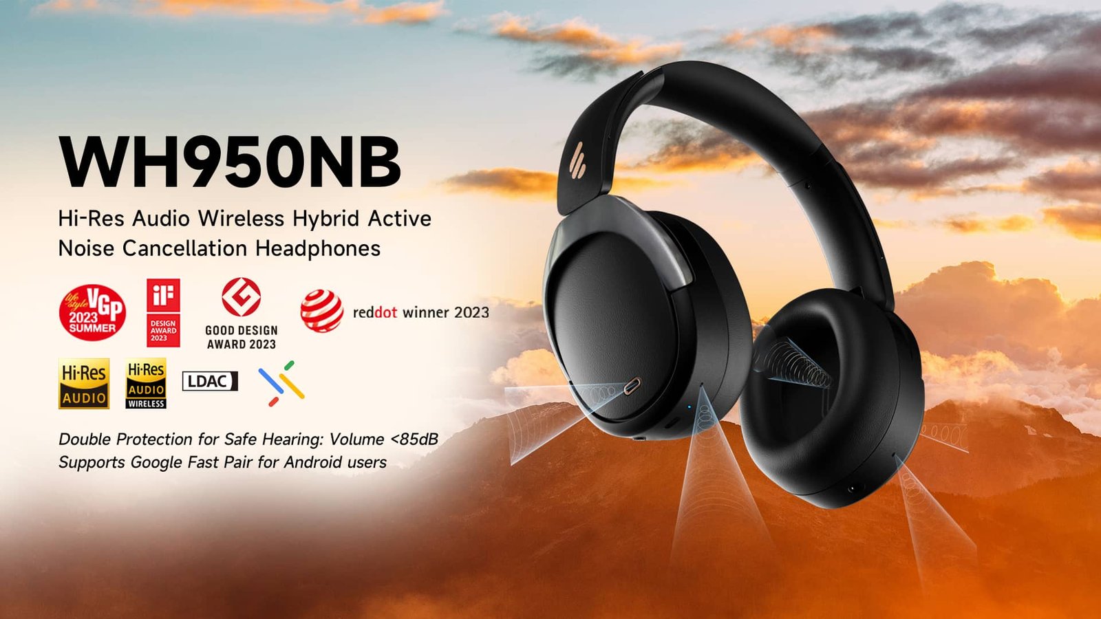Edifier WH950NB Wireless Headphones with ANC & LDAC – 55Hrs Battery Life