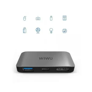 Wiwu 3 in 1 Type-C Hub C2H with HDMI, USB 3.0, and Type-C Port – Aluminum Body